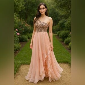 Mac Duggal SAMPLE 🔥🔥Chic One-Shoulder Peach Dress